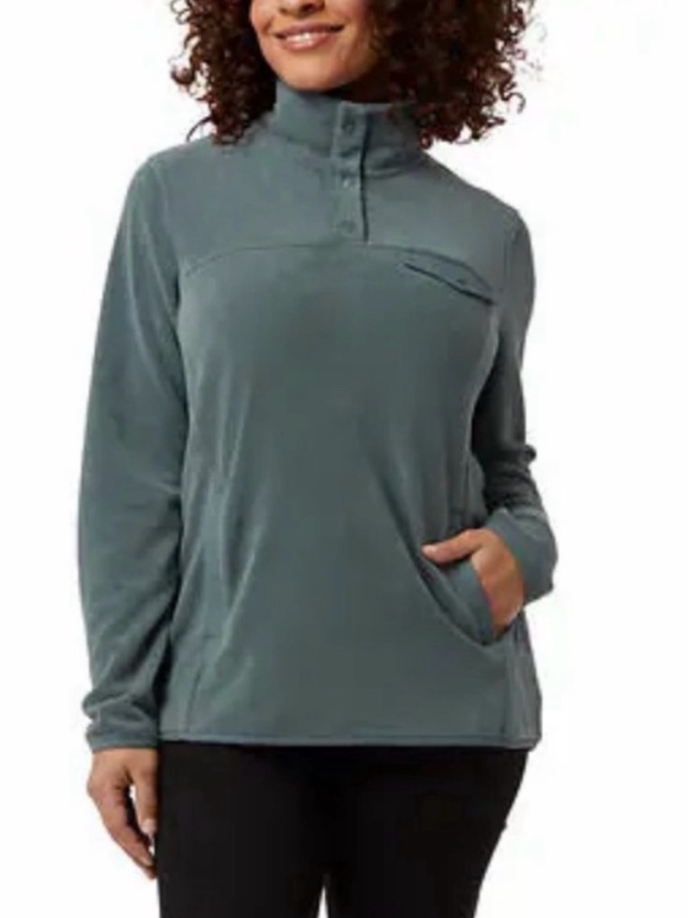 32 Degrees Women's Slate Green Half-Snap Pullover Fleece Hoodie-NWOT